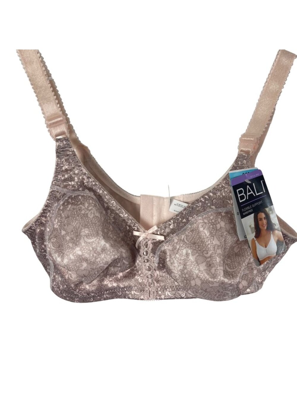 Bali Bra 3820 Beige Floral Wire Free Flexible Support Lace Up Front Detail 36C